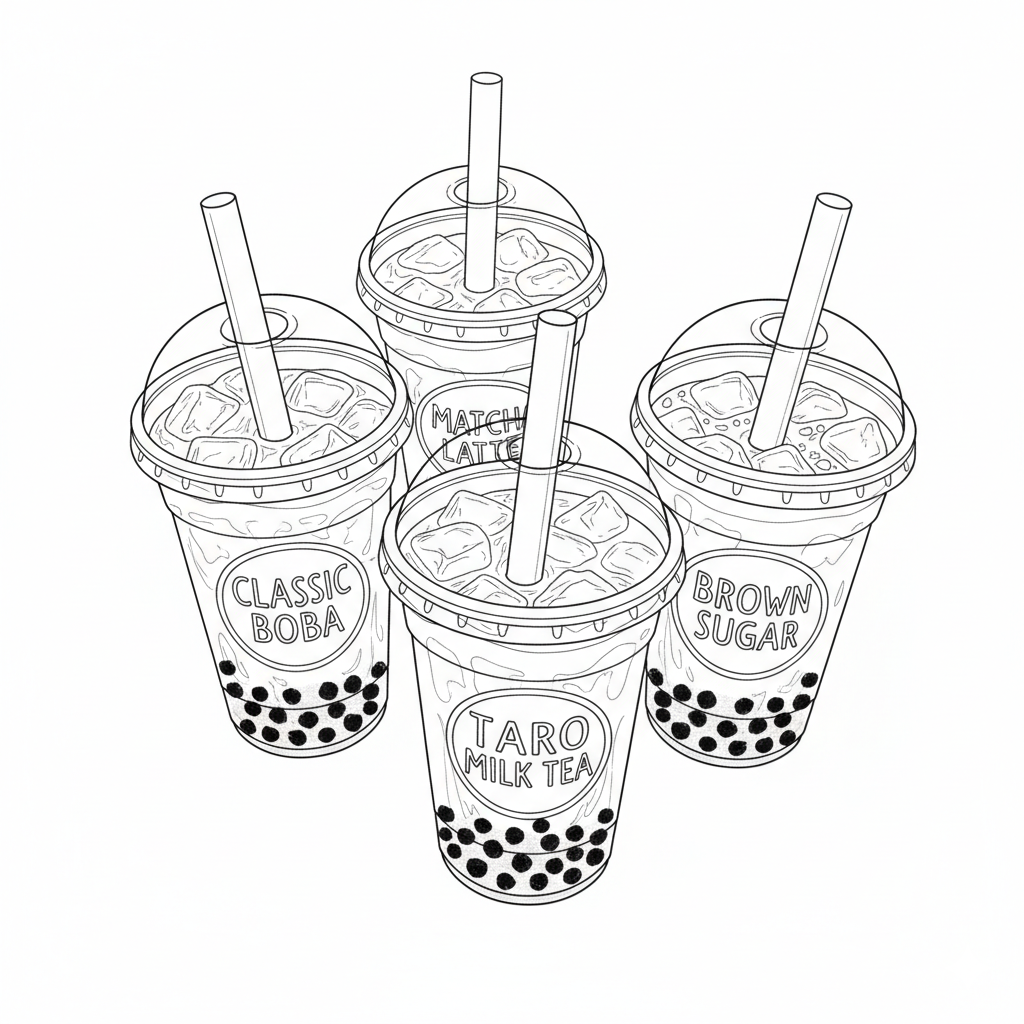 Four cups of boba tea.